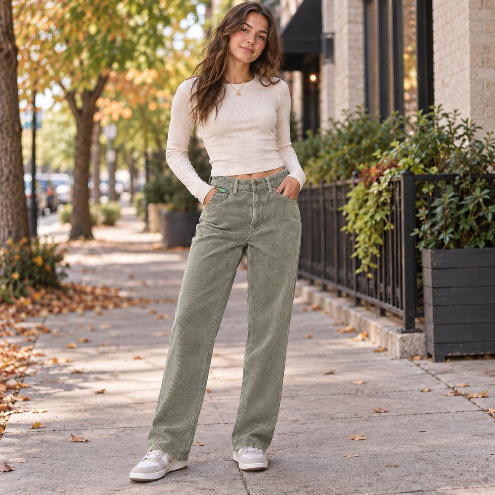 Empyre Tori Women's 4 Sage Wide Wale Corduroy High Rise Wide Leg Skate Pants